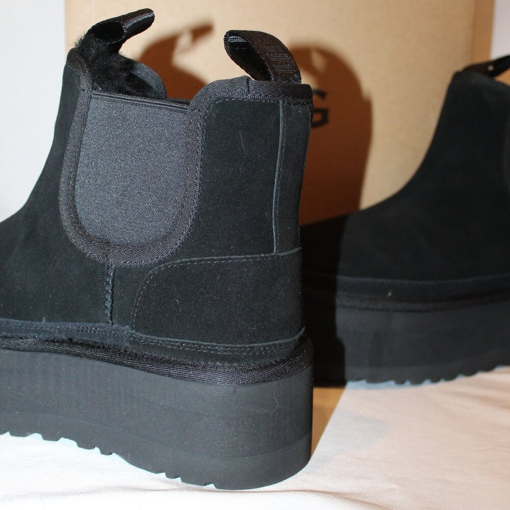 UGG WOMEN'S NEUMEL PLATFORM‎ SUEDE SHEARLING LINED ANKLE BOOTS BLACK - Picture 6 of 8
